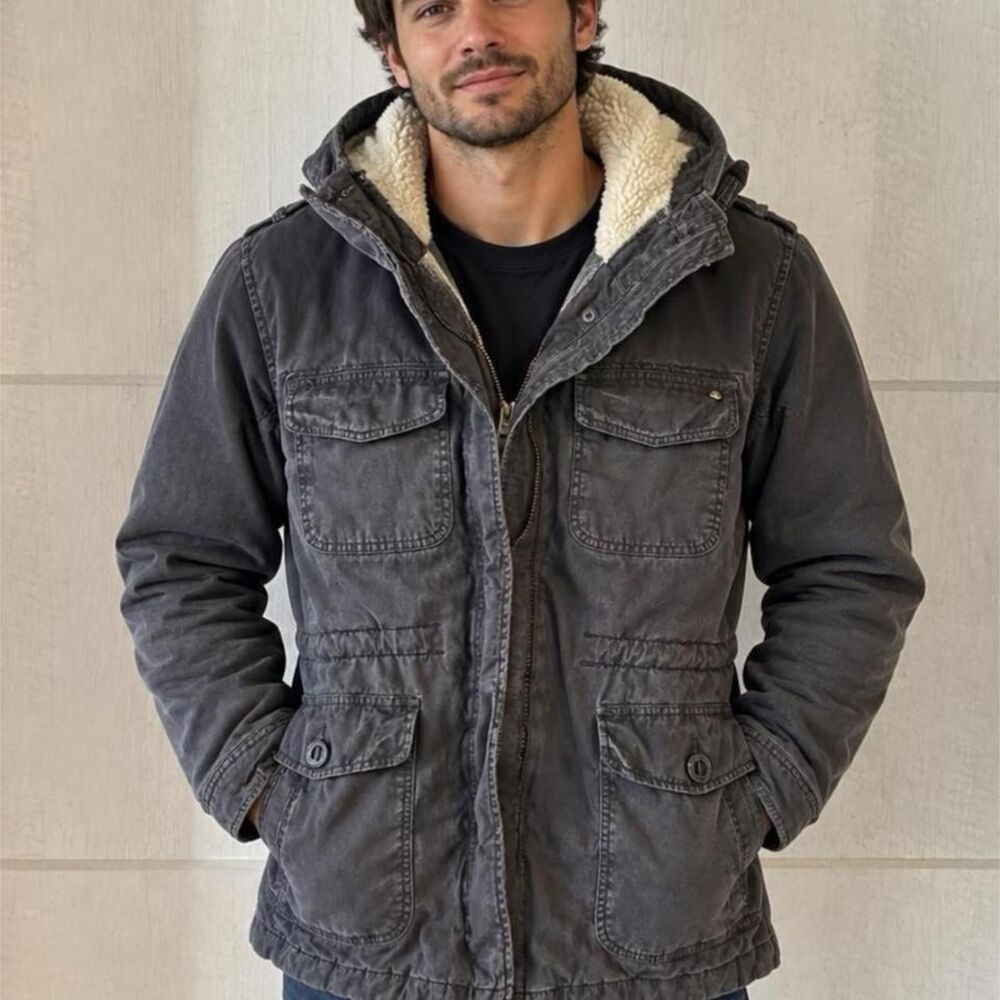 American- Eagle Men's Grey and Black Jacket